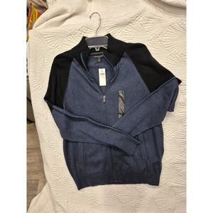 NWT Banana Republic Full Zip Mock Neck Sweater Mens Medium Colorblock Blue Black